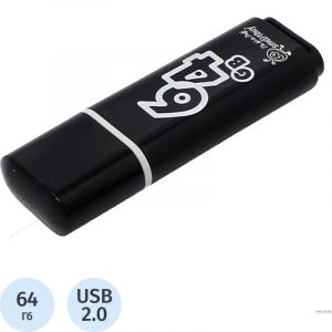 Флеш-память Smartbuy Glossy, 64Gb, USB 2.0, чер, SB64GBGS-K