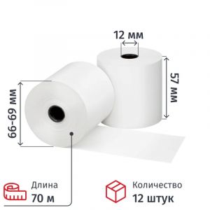 Чековая лента Комус из т/б 57 мм х 70 м, вт.12, 12 шт/уп, 6 уп/кор   