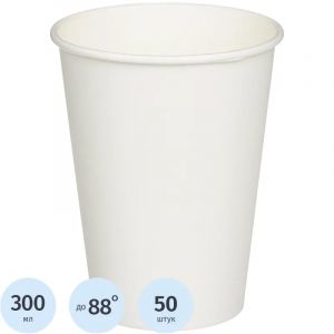 Стакан одноразовый бум 1-сл. d-90мм 300мл белый КОМУС 50шт/уп