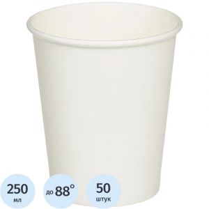 Стакан одноразовый бум 1-сл. d-80мм 200/250мл белый КОМУС 8OZ 50шт/уп