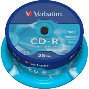 Носители информации CD-R, 52x, Verbatim Extra Protection, Cake/25, 43432
