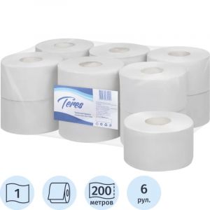 Бумага туалетная д/дисп Терес Эконом мини 1сл бел 200м 12рул/уп T-0024