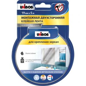 Клейкая лента двусторонняя для крепления зеркал Unibob 19мм х 5м, белая