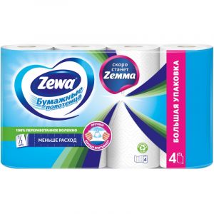 Полотенца бумажные ZEWA 2-сл.,белые 4рул/уп.144099