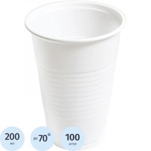 Стакан одноразовый 200мл белый, для хол/гор., бюджет, КОМУС ПП 100шт/уп.