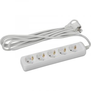 Удлинитель ЭРА, 5 роз/5м/3х1мм/16А/3500Вт, с заземл, белый, U-5e-5m-3x1