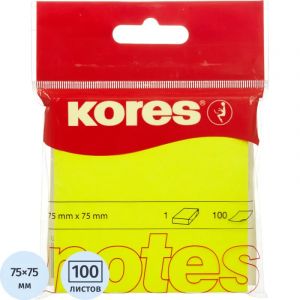 Стикеры Kores бум.для зам. 75х75 неоновая желтая 100л. &#039;47076