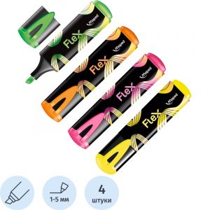 Набор текстовыделителей Maped FLUO PEP&#039;S FLEX,1-5мм,4цв/наб, 740300