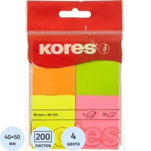 Стикеры Kores бум.для зам. 40х50 неон.гамма 4шт./уп.по 50л. &#039;48450