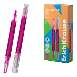 Двухсторонний текстмаркер ErichKrause Visioline V-16 Zoom Neon, цвет чернил розовый