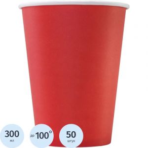 Стакан одноразовый бум 1-сл. d-90мм 300мл красный КОМУС 50шт/уп