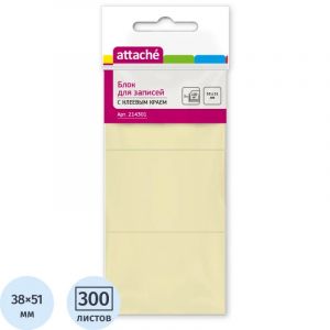 Стикеры ATTACHE с клеев.краем 38х51 желтый 100л. 3 шт/наб