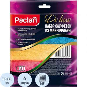 Салфетки хозяйственные микрофибра PACLAN DeLUXE универс цветн 30х30см 4 шт