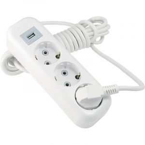 Удлинитель LUX У3-Е-USB-05 3-мест с з/к 250В 16А, USB 5В 1.3А, 5м, белый