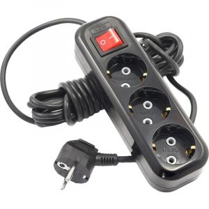 Удлинитель LUX У3-ЕВК-03 с выкл. 3-мест с з/к, 250В 16А, 3м, черный